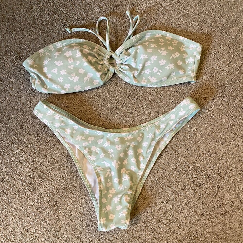Light Green Flowered Bikini Set
